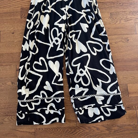 NWOT Anthropologie Farm Rio Sinead Hearts Jumpsuit Black White Sz L Puff Sleeve - Picture 2 of 7